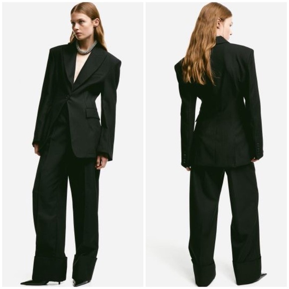 H&M Womens Tapered Waist Blazer Woven Fabric Lined Shoulder Pad Sz XXL NWT - Picture 1 of 13